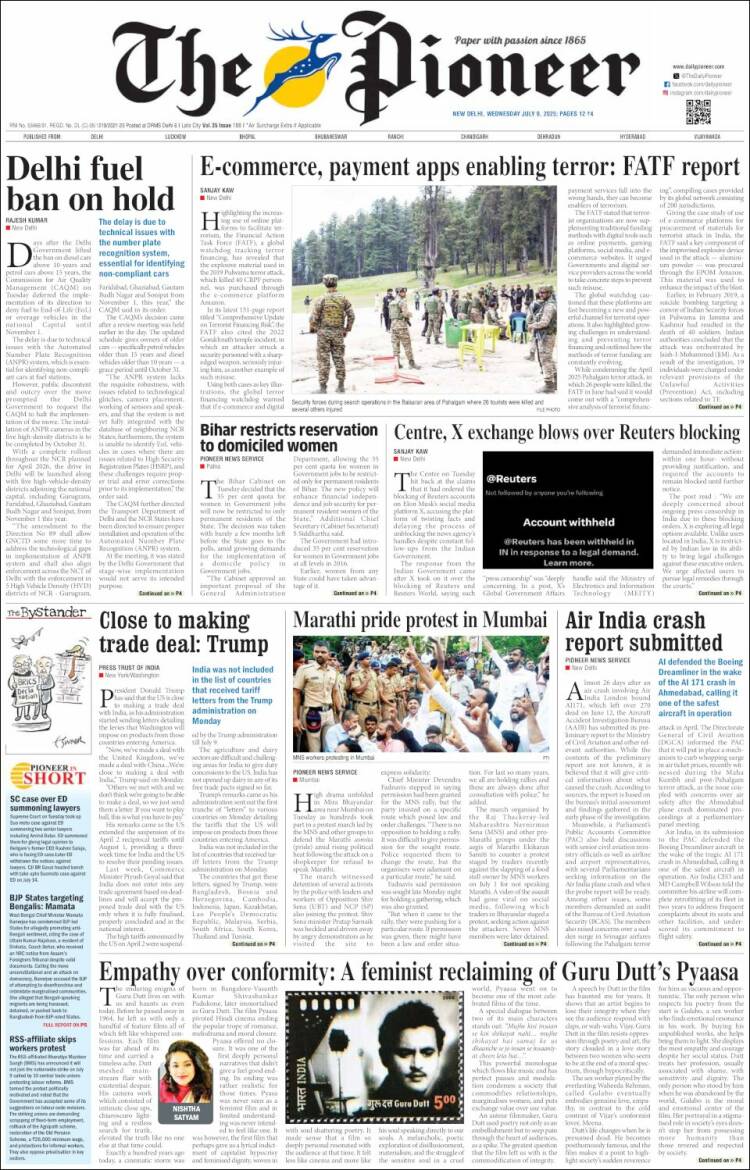 Portada de The Pioneer (India)