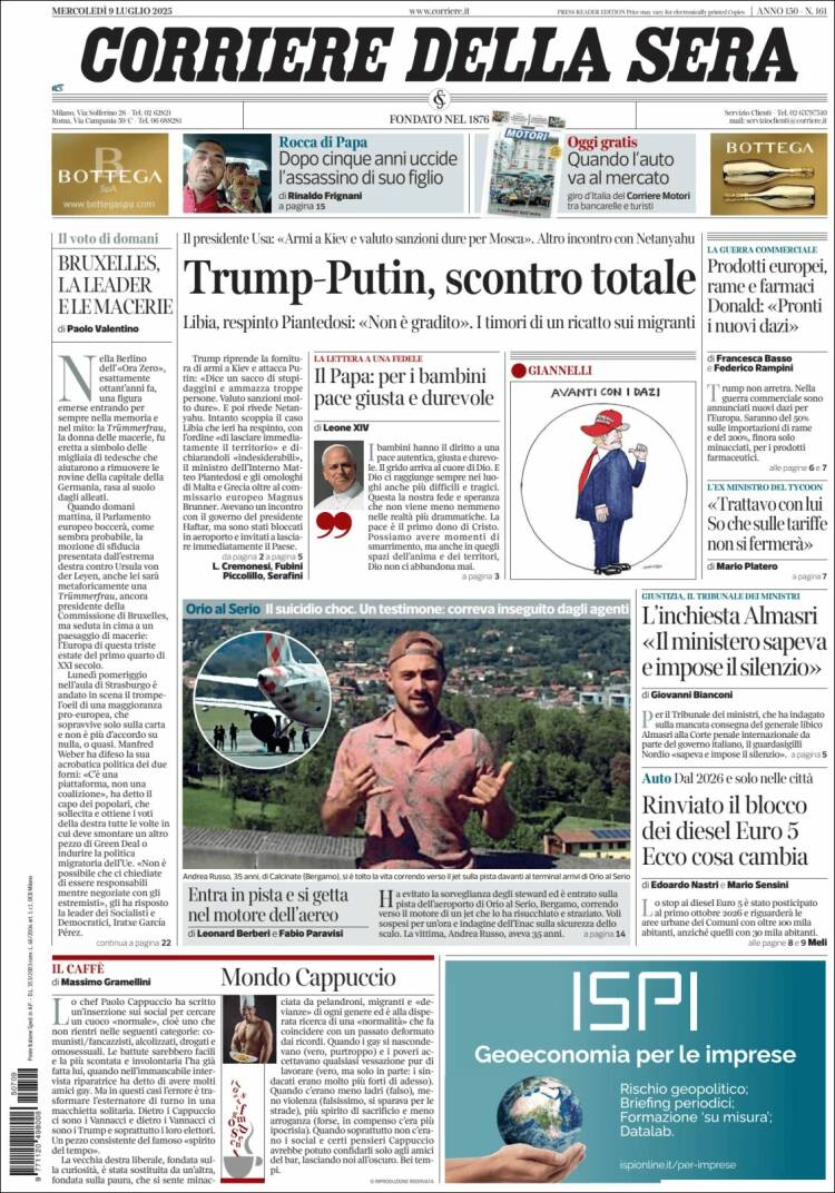 Portada de Corriere della Sera (Italie)