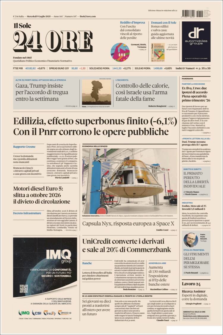 Portada de Il Sole 24 ORE (Italie)