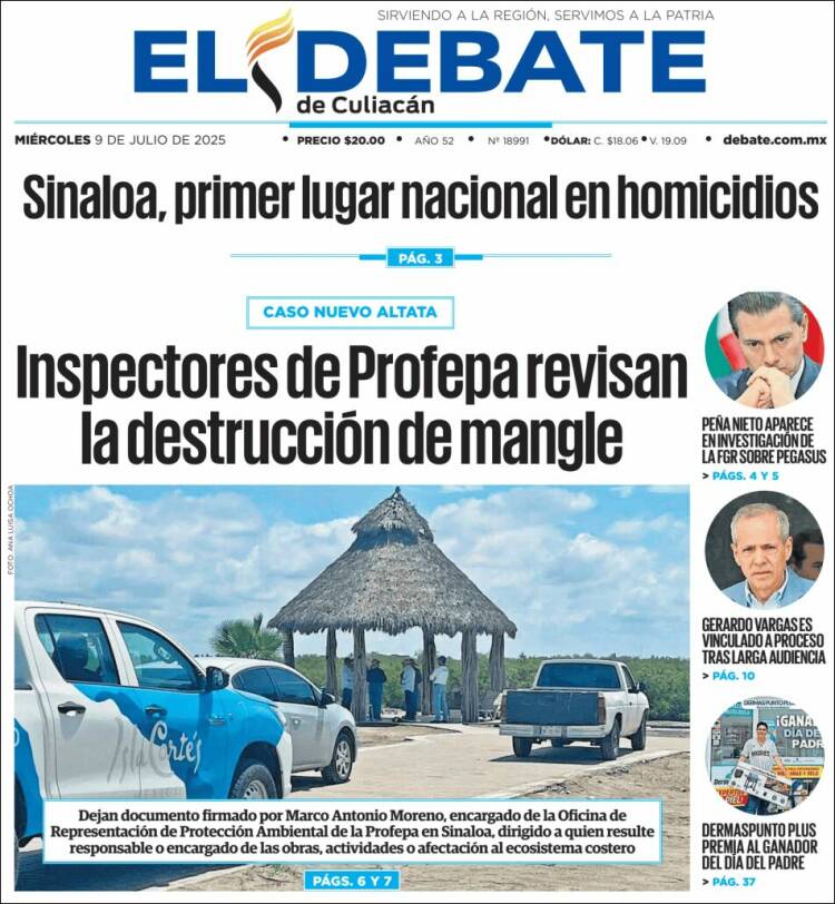 Portada de El Debate de Culiacán (Mexique)