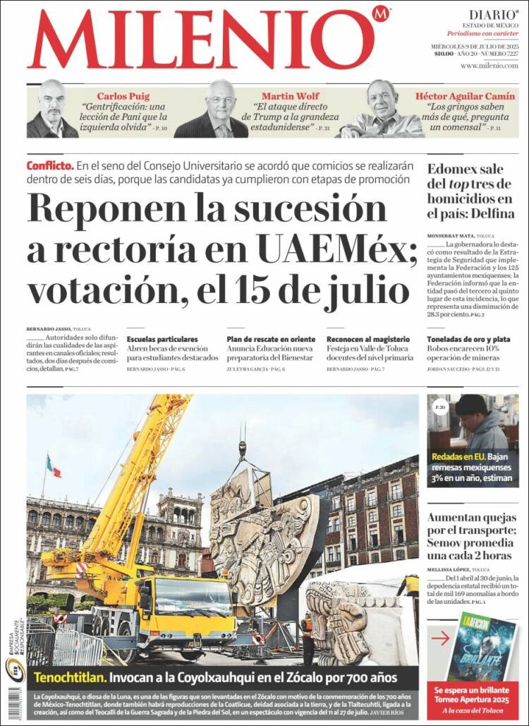 Portada de Milenio - Estado de México (México)