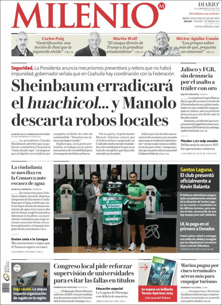 Portada de Milenio - Laguna (México)
