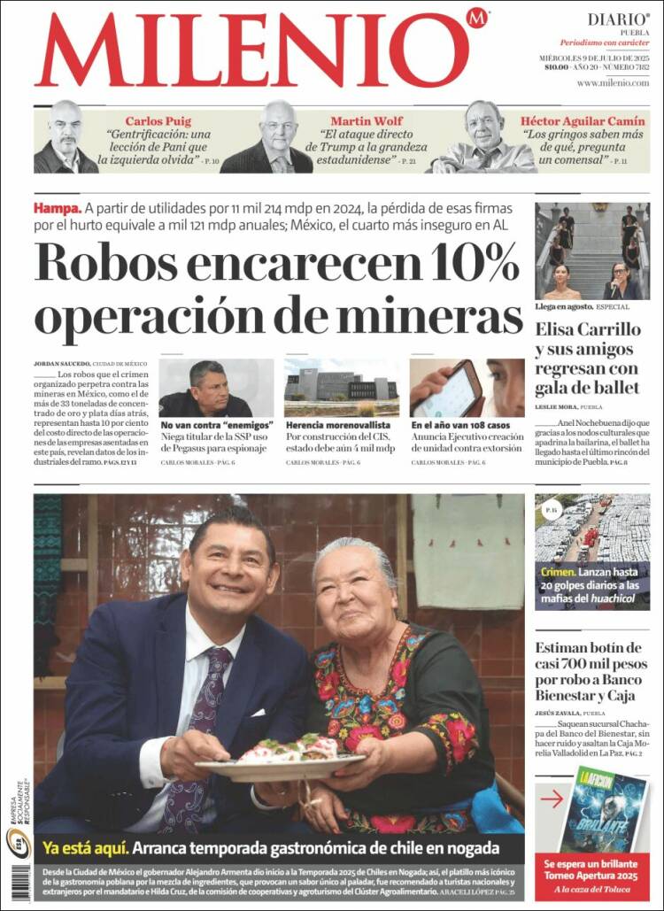 Portada de Milenio de Puebla (México)