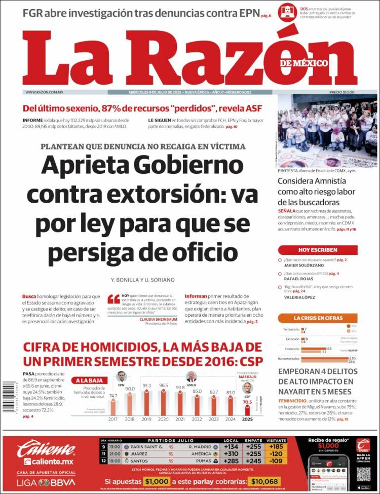 Portada de La Razón (Mexico)