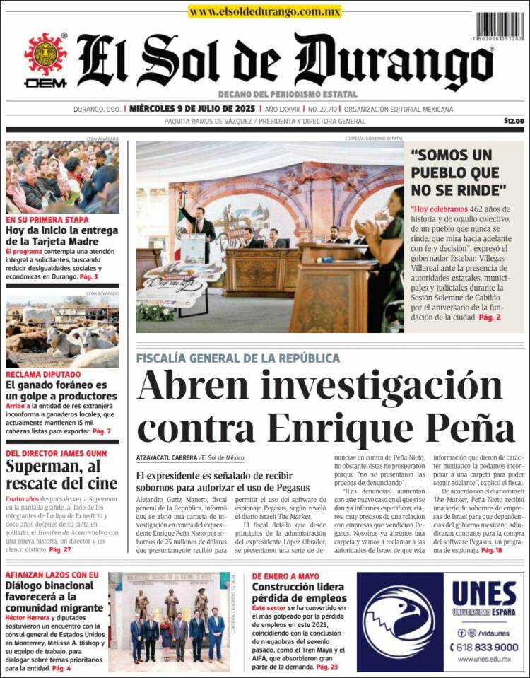 Portada de El Sol de Durango (Mexico)
