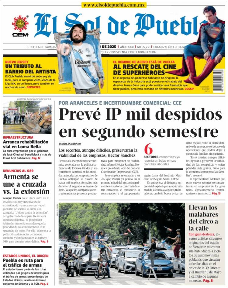 Portada de El Sol de Puebla (México)