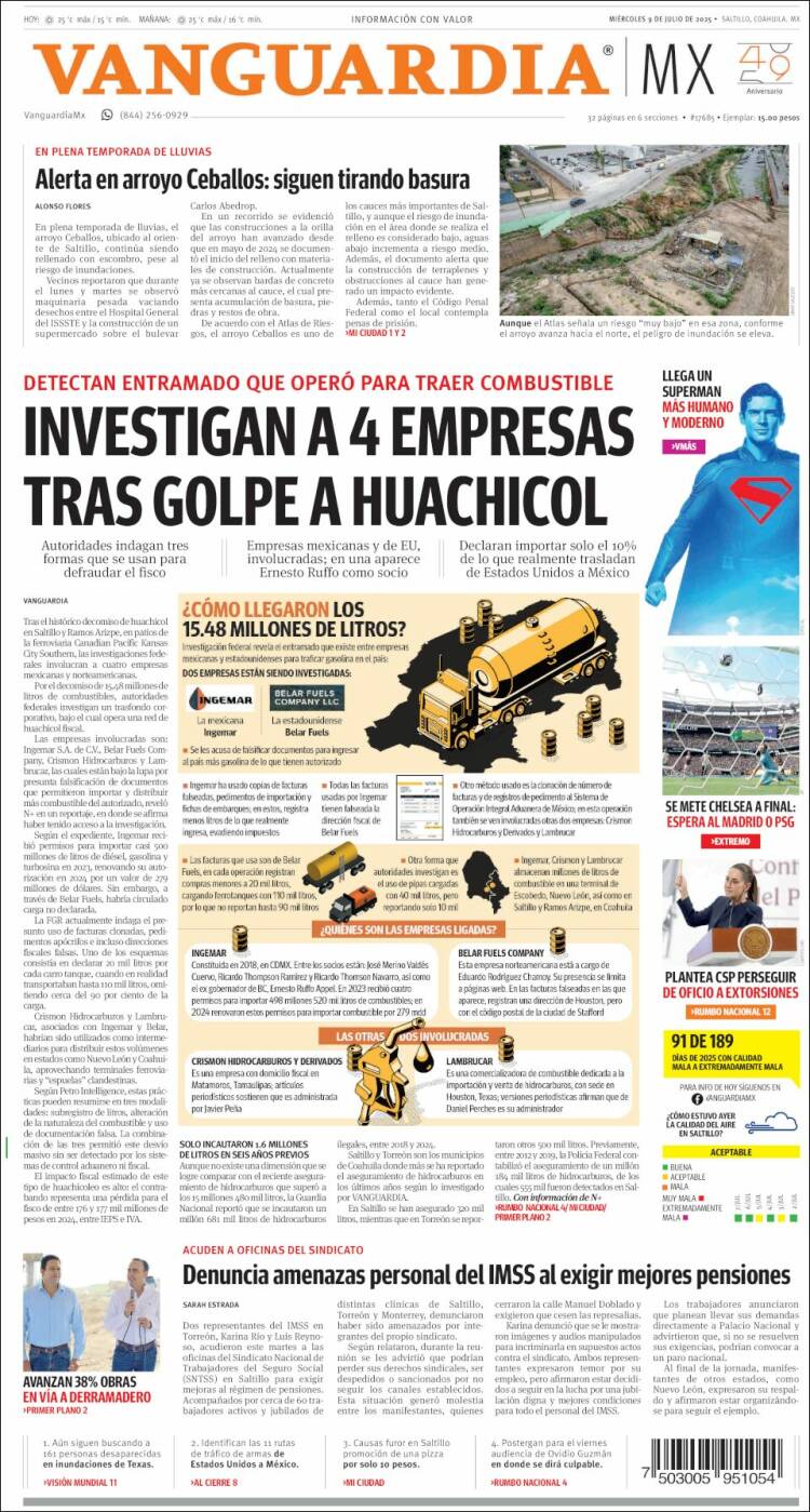 Portada de Vanguardia (Mexique)