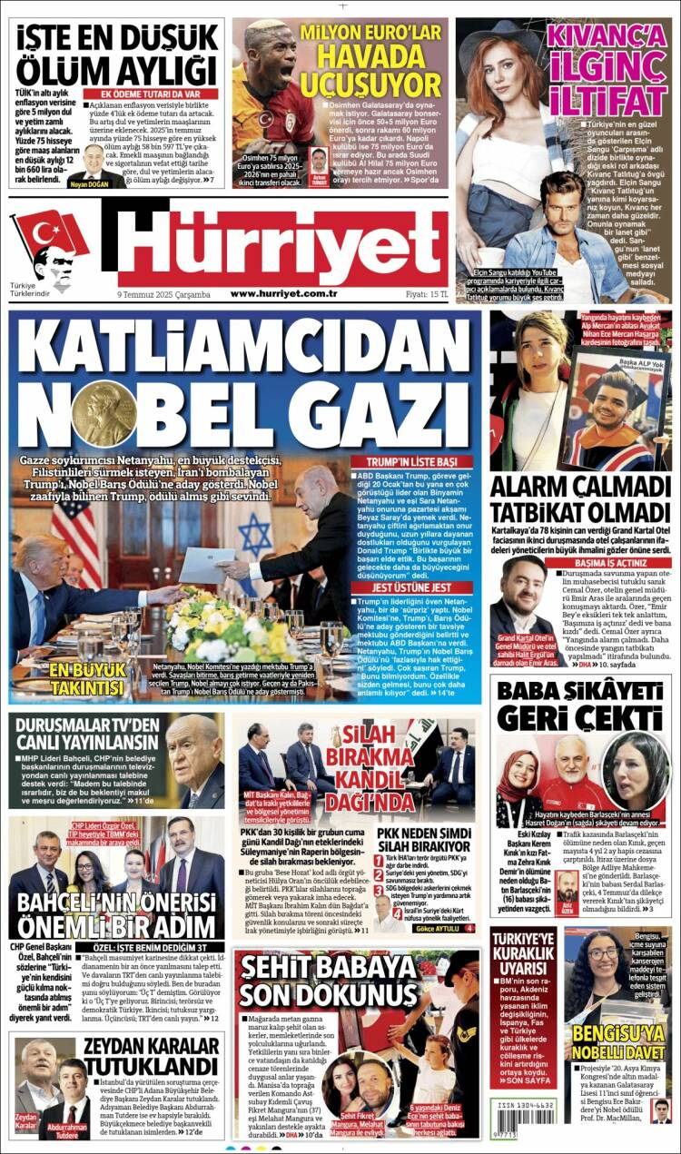 Portada de Hürriyet (Turquía)