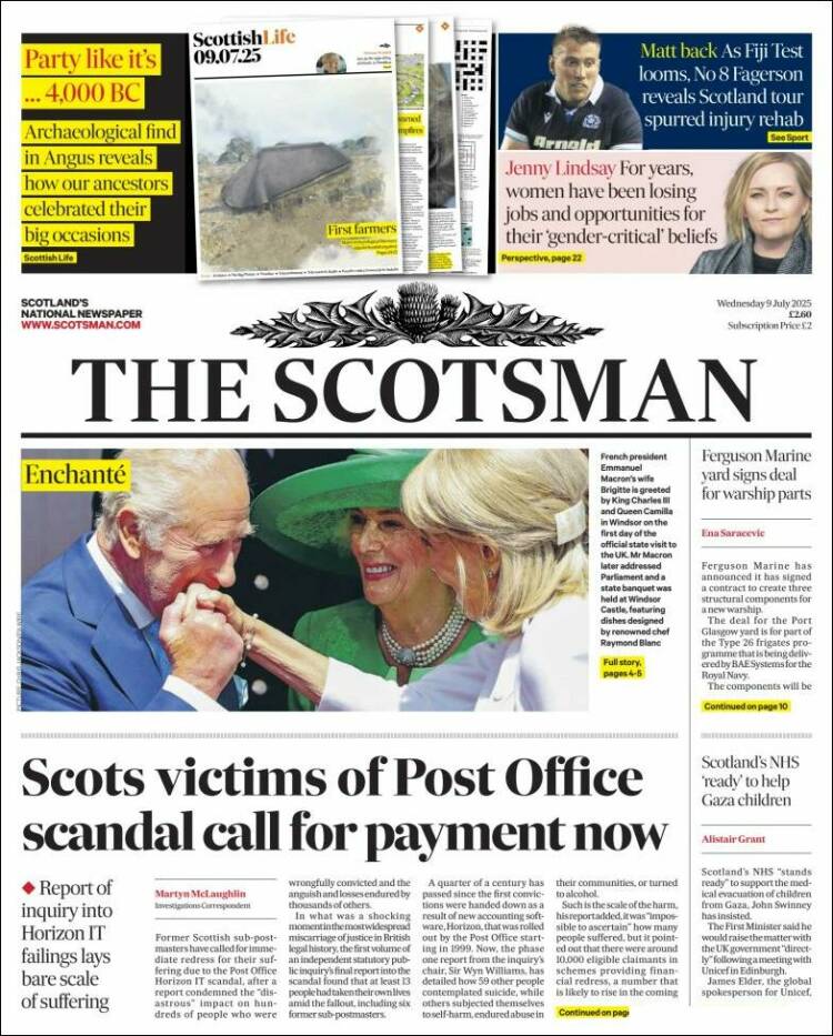 Portada de The Scotsman (Reino Unido)