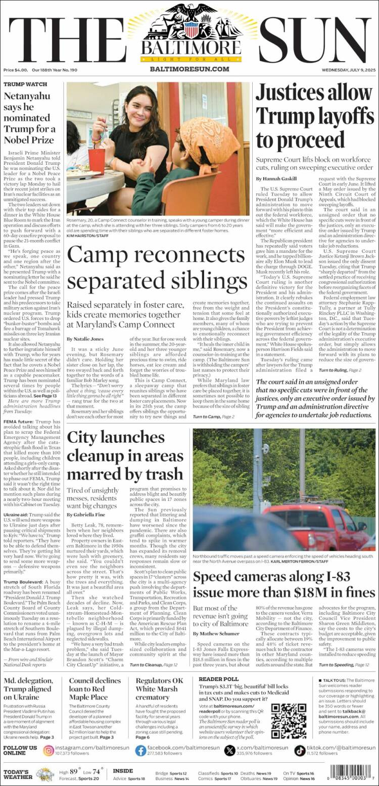 Portada de The Baltimore Sun (USA)