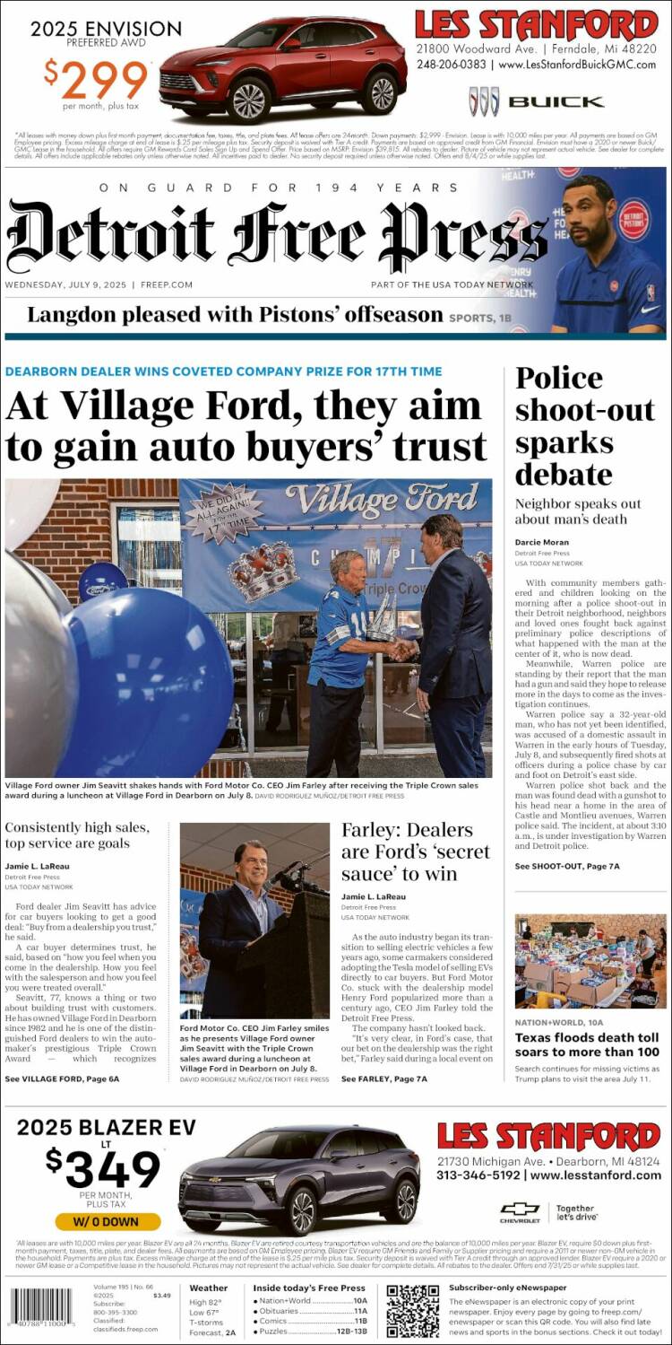 Portada de Detroit Free Press (USA)