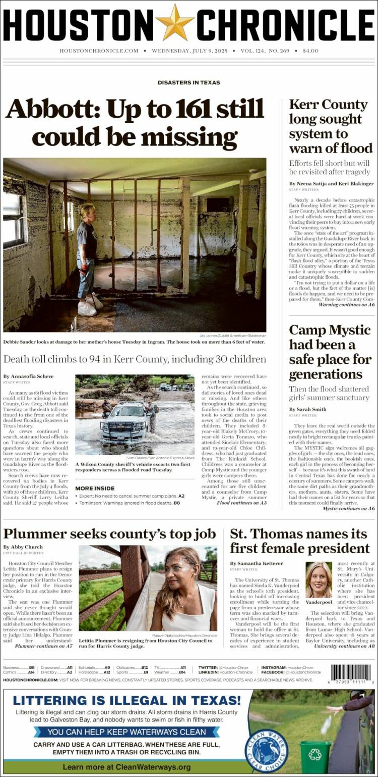 Portada de Houston Chronicle (USA)