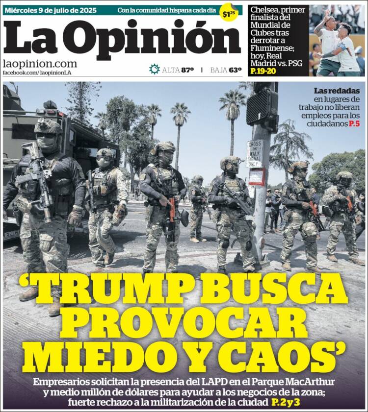 Portada de La Opinión (USA)