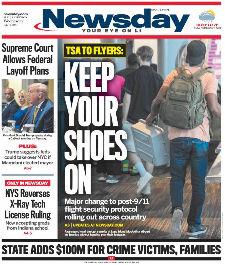 Portada de Newsday (USA)