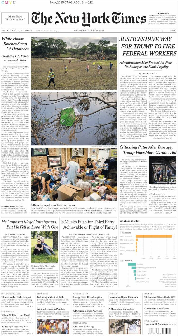 Portada de New York Times (États-Unis)