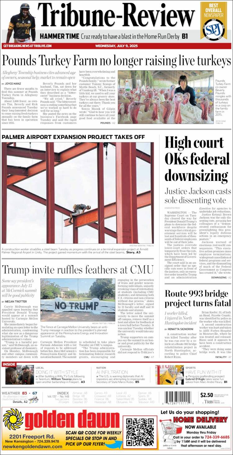 Portada de Tribune-Review (USA)