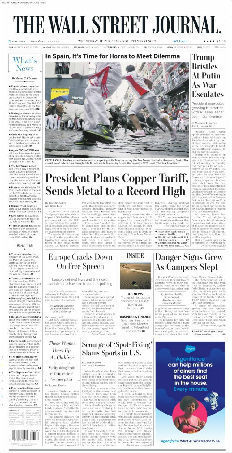 Portada de Wall Street Journal (USA)