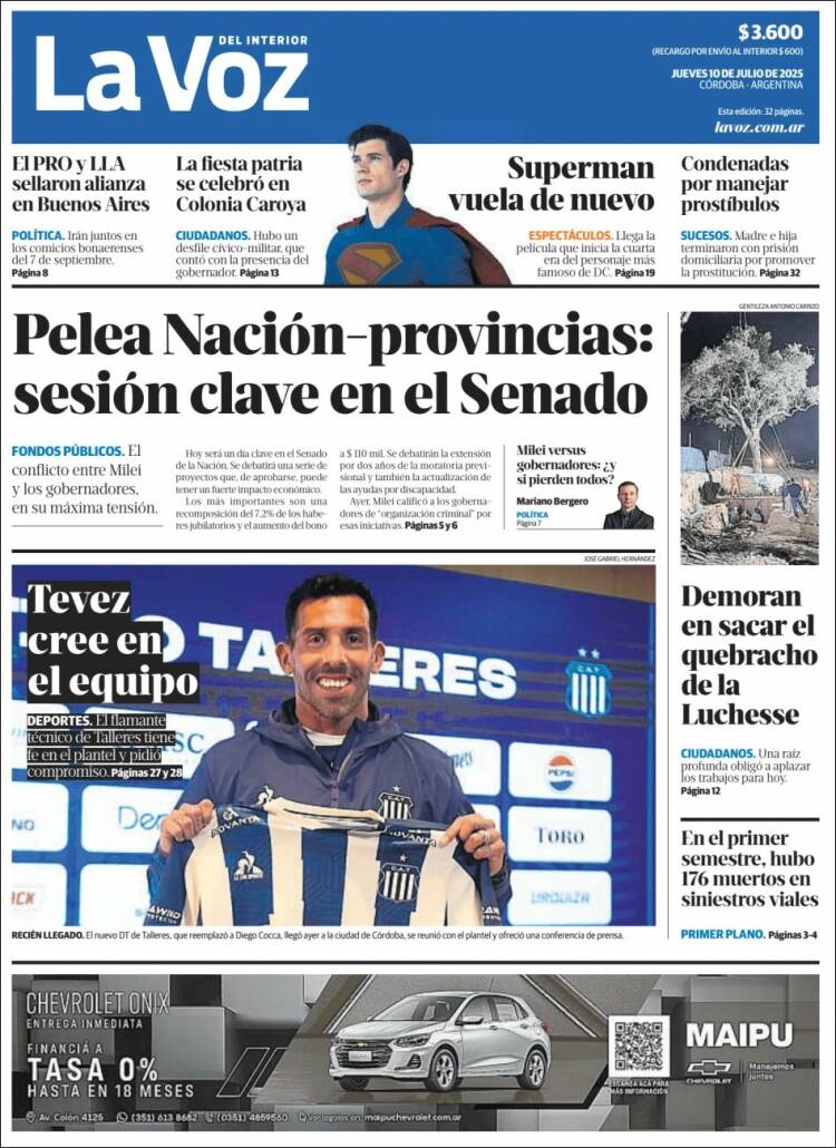 Portada de La Voz del Interior (Argentina)