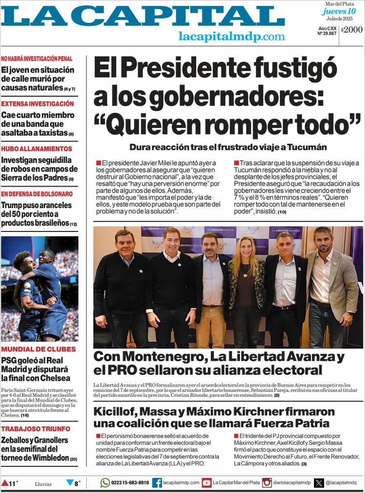 Portada de Diario La Capital - Mar del Plata (Argentina)