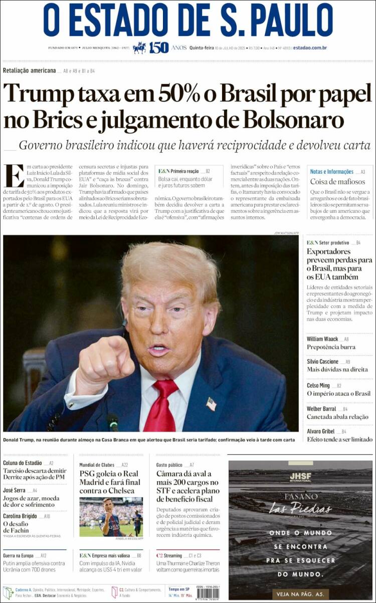 Portada de O Estado de São Paulo (Brasil)