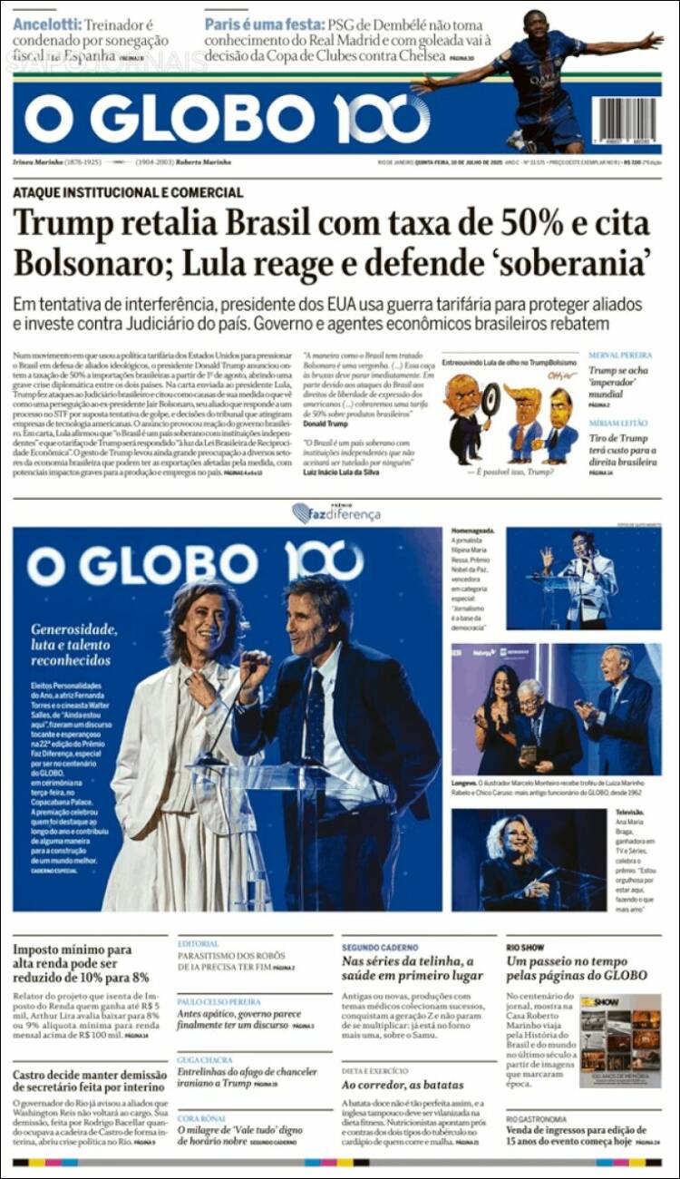 Portada de O Globo (Brasil)