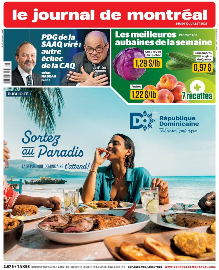 Portada de Le Journal de Montréal (Canada)