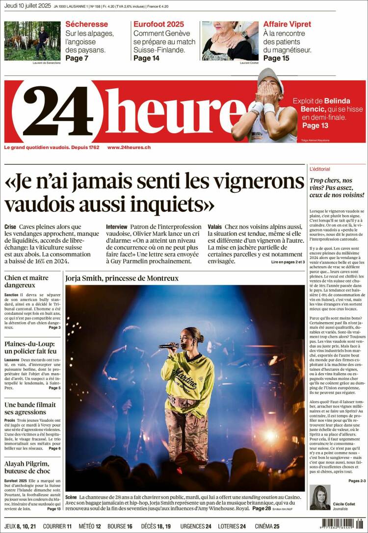 Portada de 24 Heures (Switzerland)