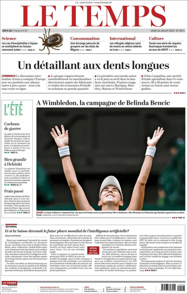 Portada de Le Matin (Switzerland)