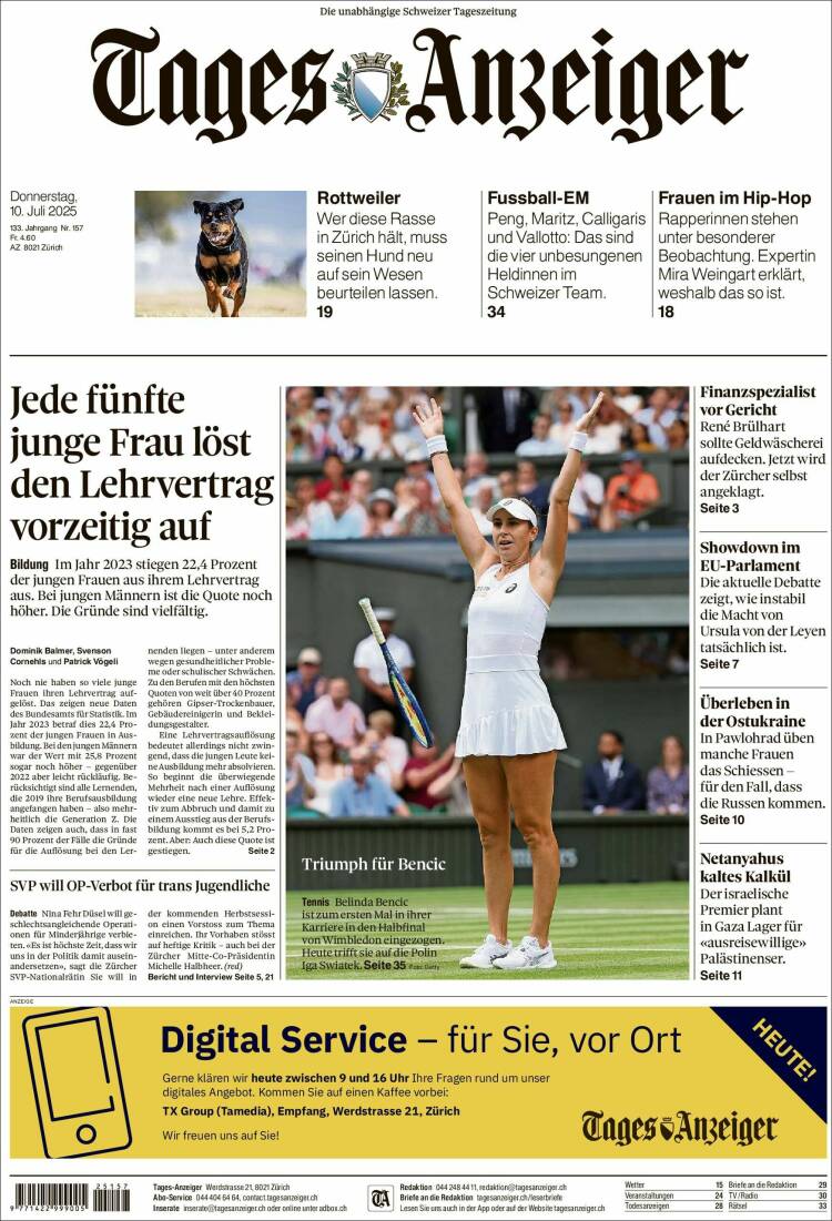 Portada de Tages-Anzeiger (Suiza)