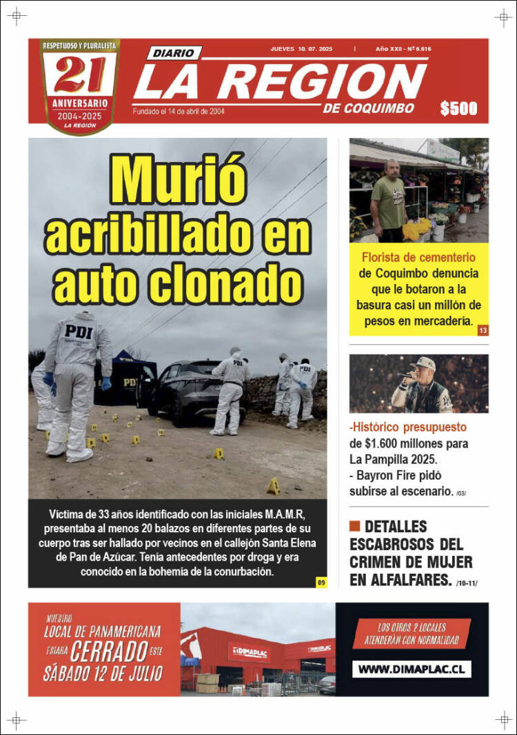 Portada de Diario La Región de Coquimbo (Chile)