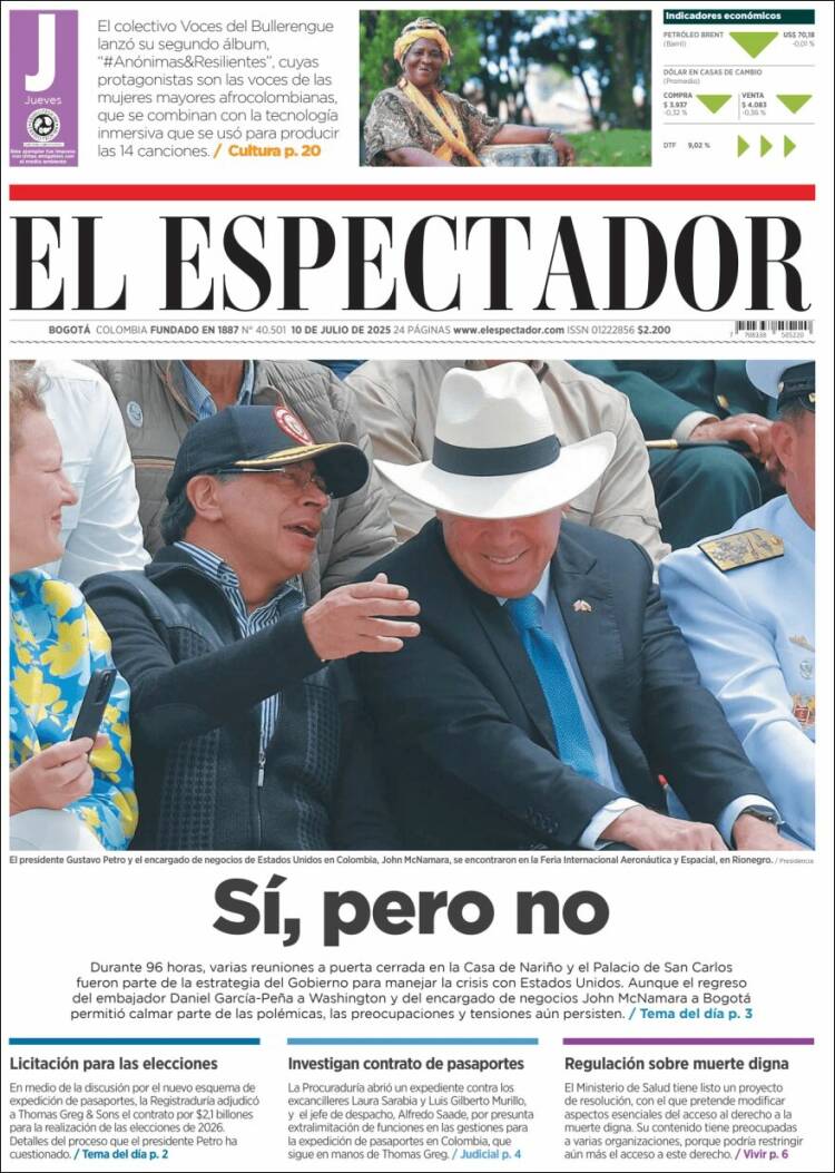 Portada de El Espectador (Colombia)