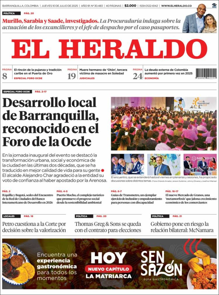 Portada de El Heraldo (Colombia)