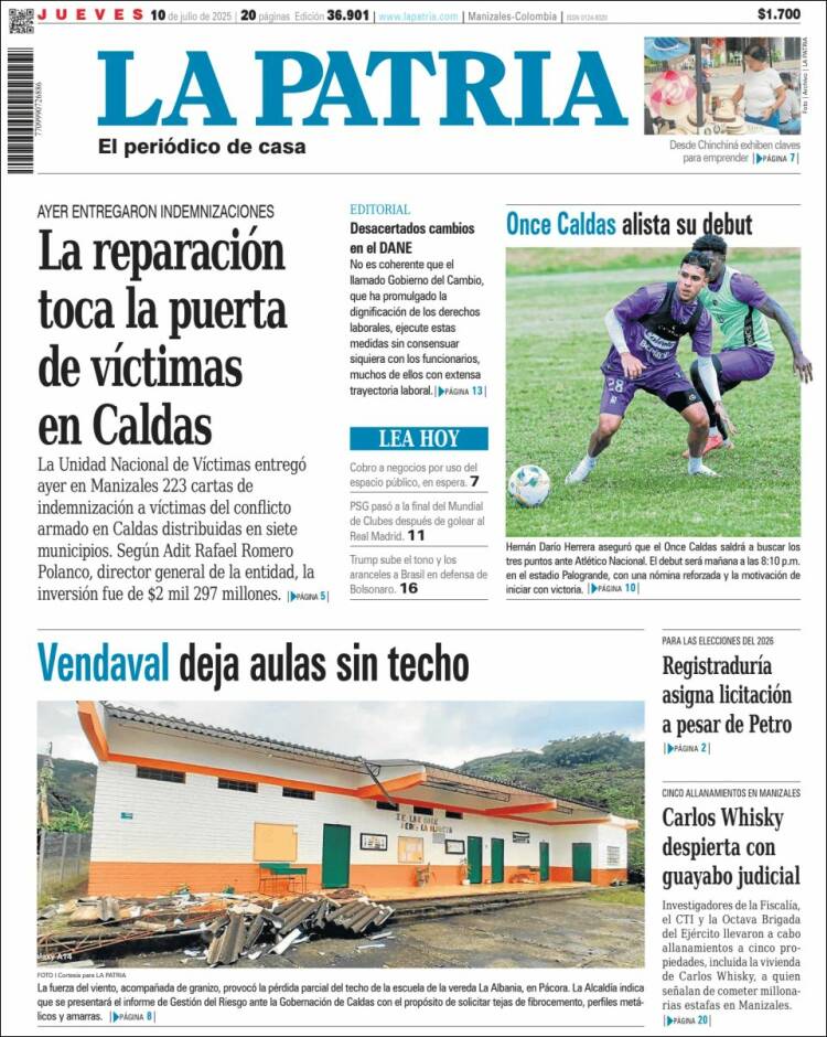 Portada de La Patria (Colombia)