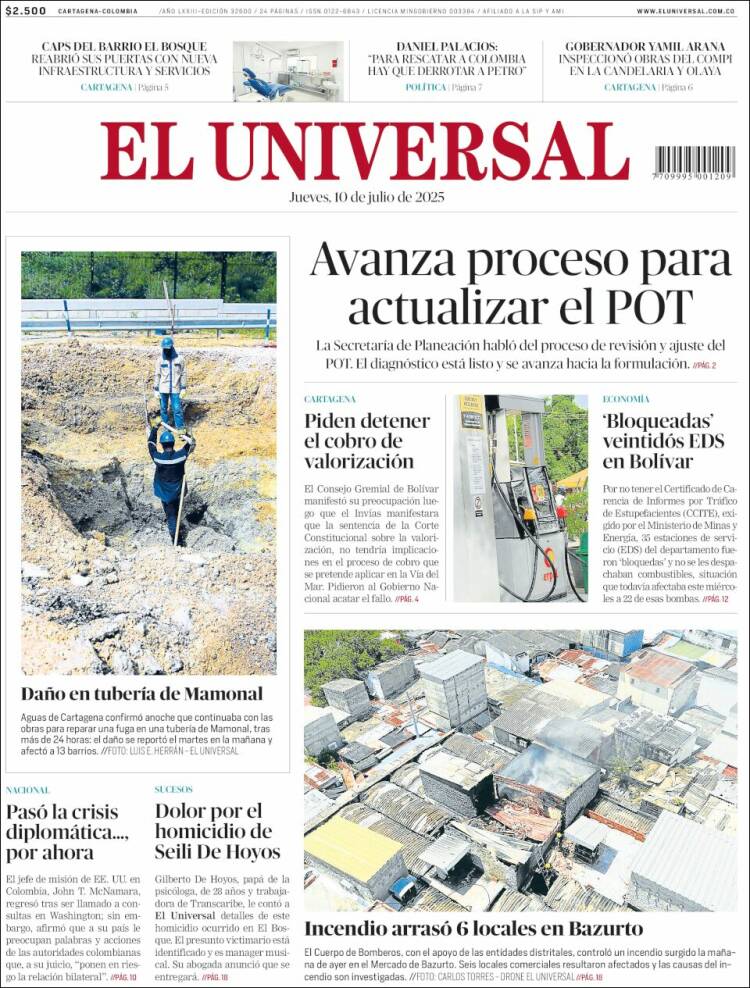 Portada de El Universal (Colombia)