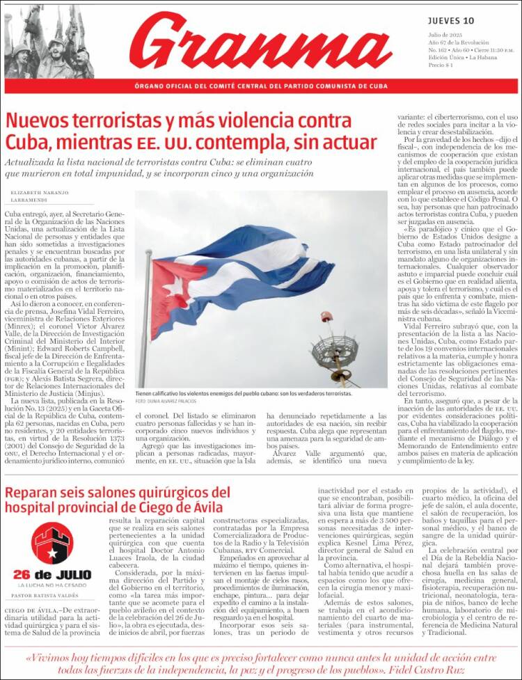 Portada de Granma (Cuba)