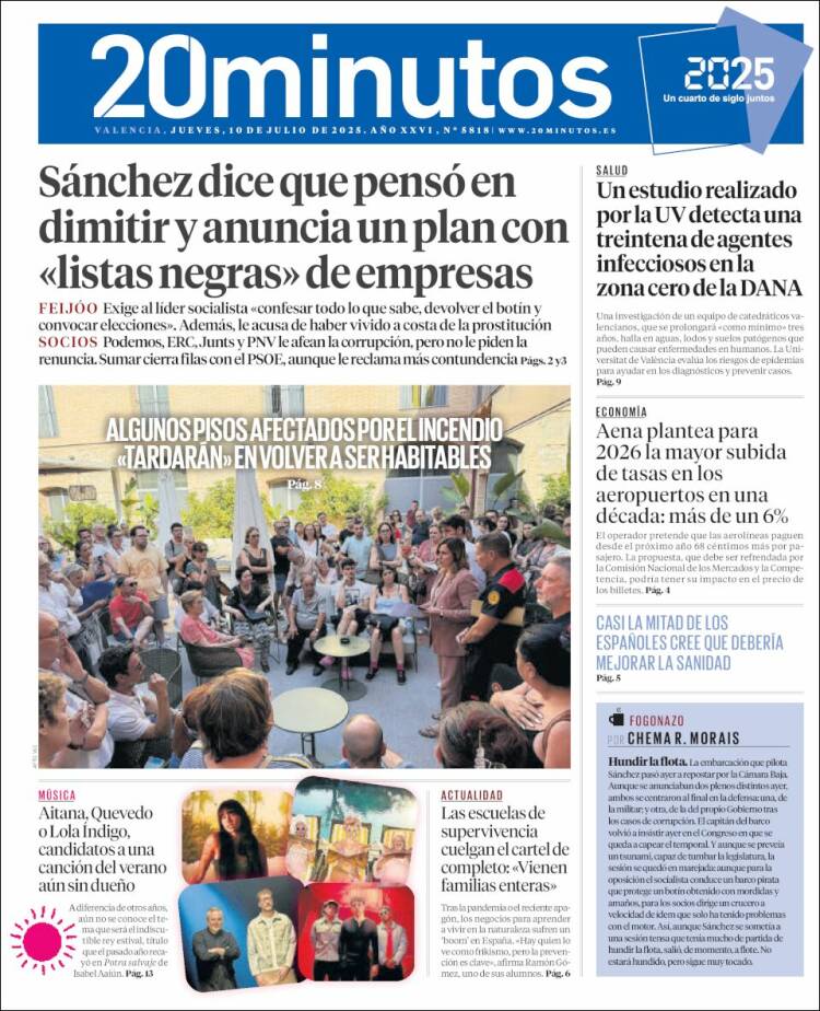 Portada de 20 Minutos - Valencia (España)