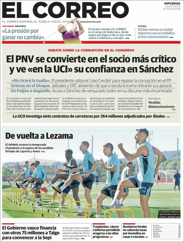 Portada de El Correo - Guipuzcoa (España)