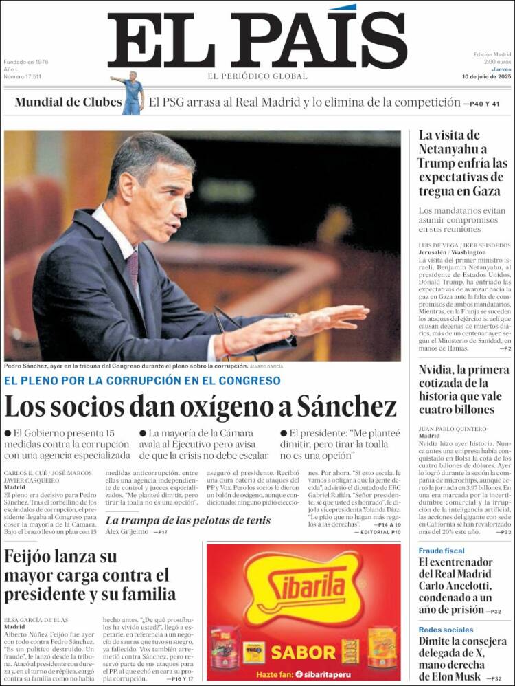 Portada de El País (España)