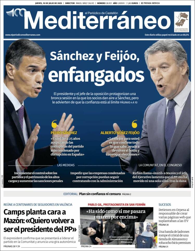 Portada de El Periódico Mediterraneo (España)