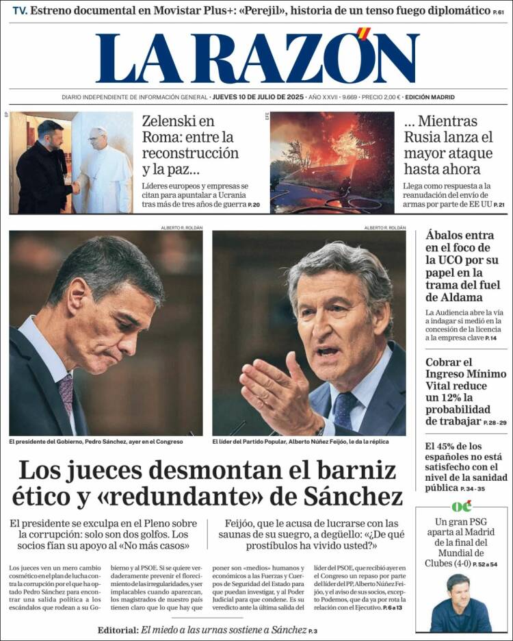 Portada de La Razón (España)