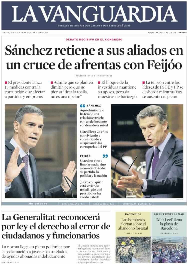 Portada de La Vanguardia (Espagne)