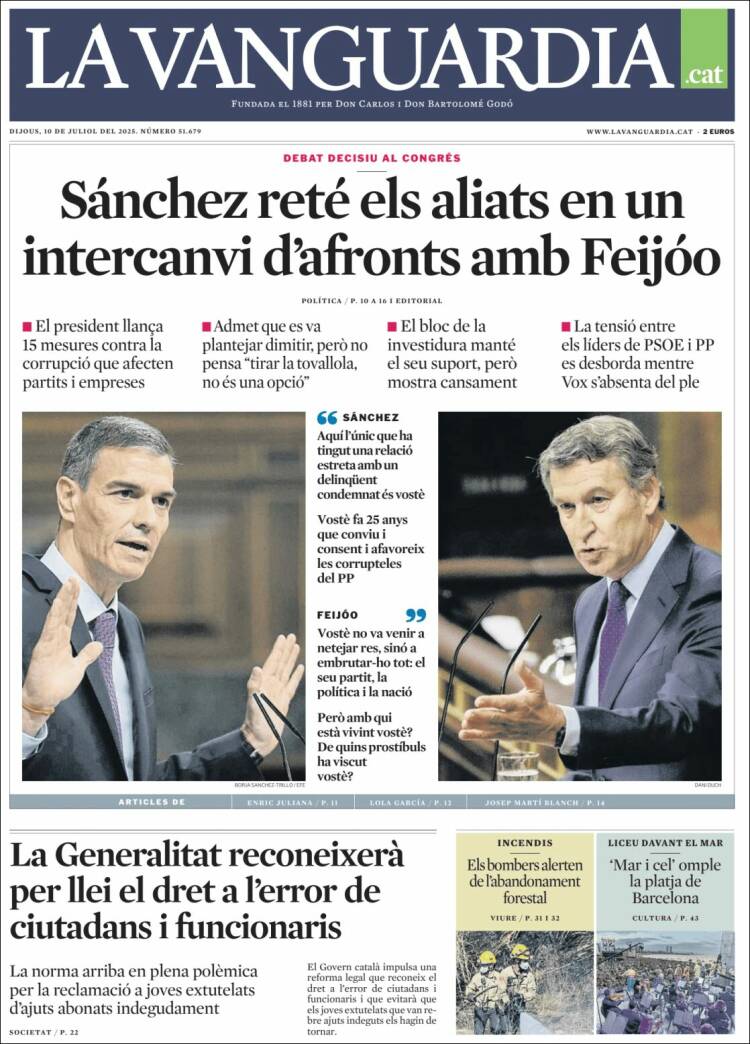 Portada de La Vanguardia (Espagne)
