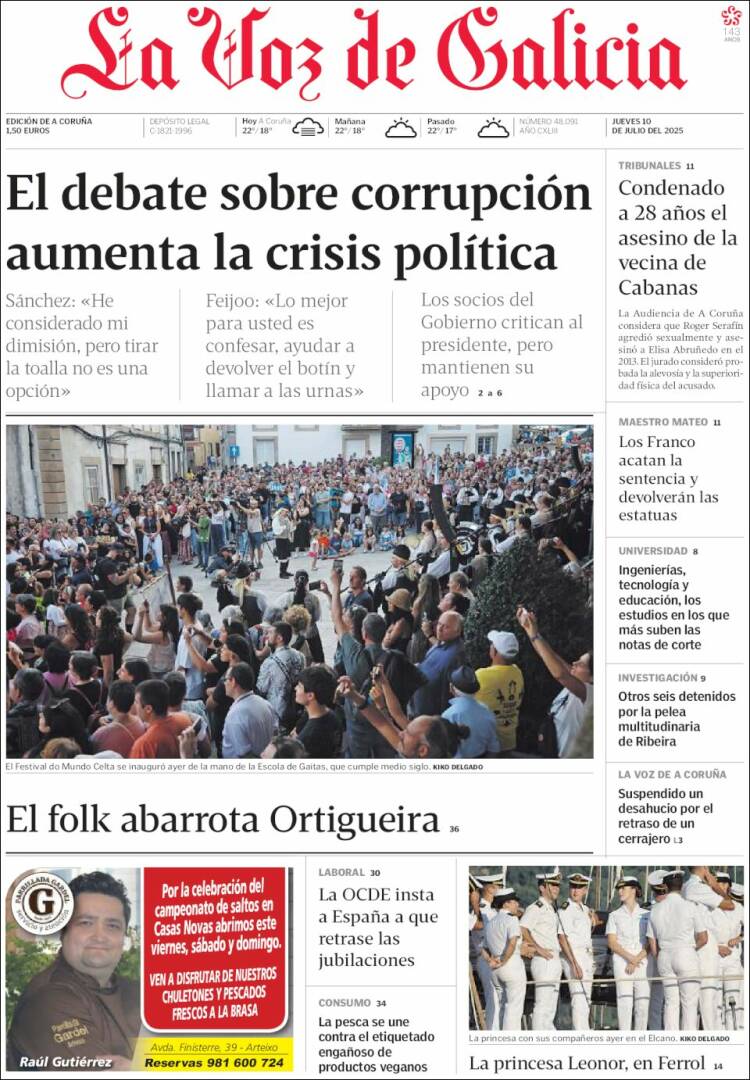 Portada de La Voz de Galicia (Espagne)
