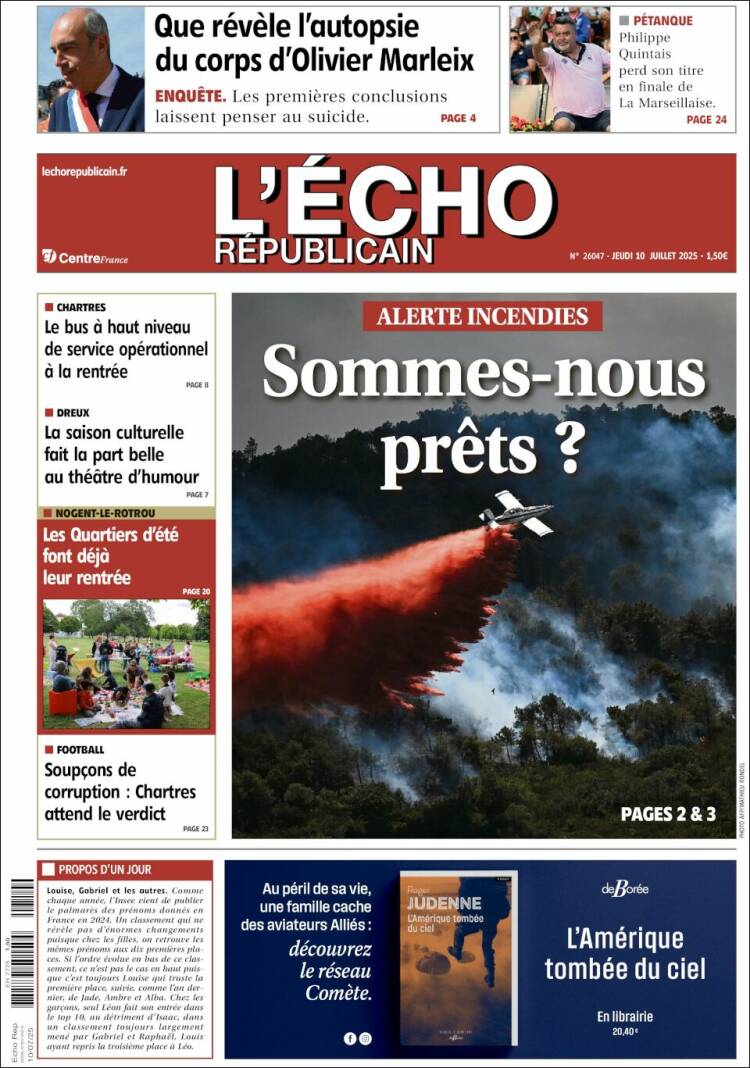 Portada de L'Echo Républicain (Francia)