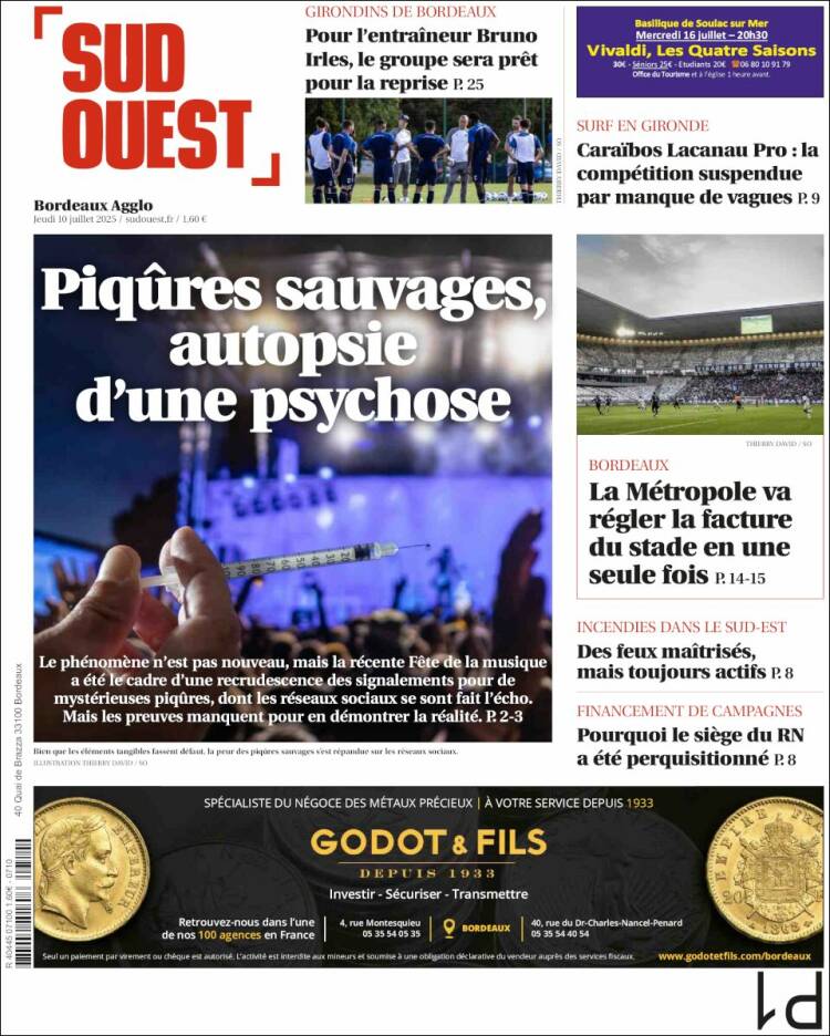 Portada de Sud Ouest (Francia)
