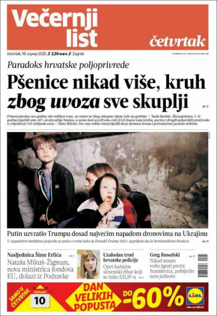Portada de Večernji (Croatia)