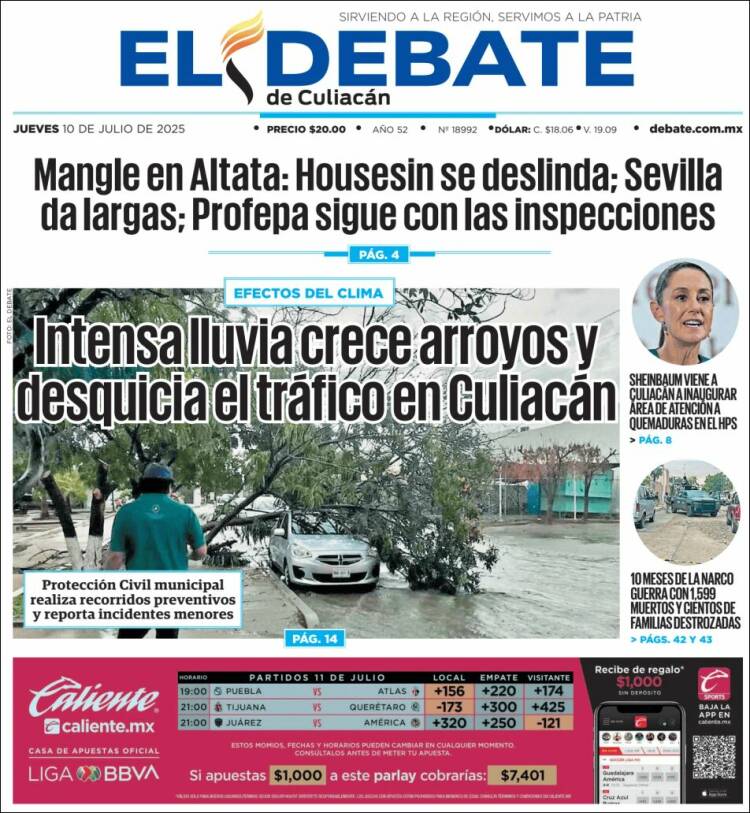 Portada de El Debate de Culiacán (México)