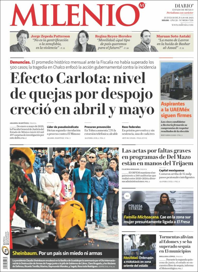 Portada de Milenio - Estado de México (México)