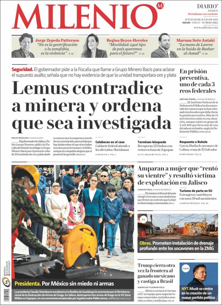 Portada de Milenio - Jalisco (México)