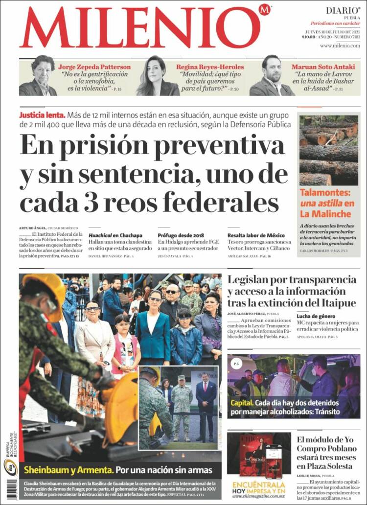 Portada de Milenio de Puebla (México)